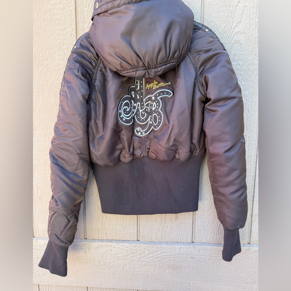 Y2K Rare Vintage Nelly’s Apple Bottoms Coat - Bling Gold Accents Down Size Large - Picture 2 of 16